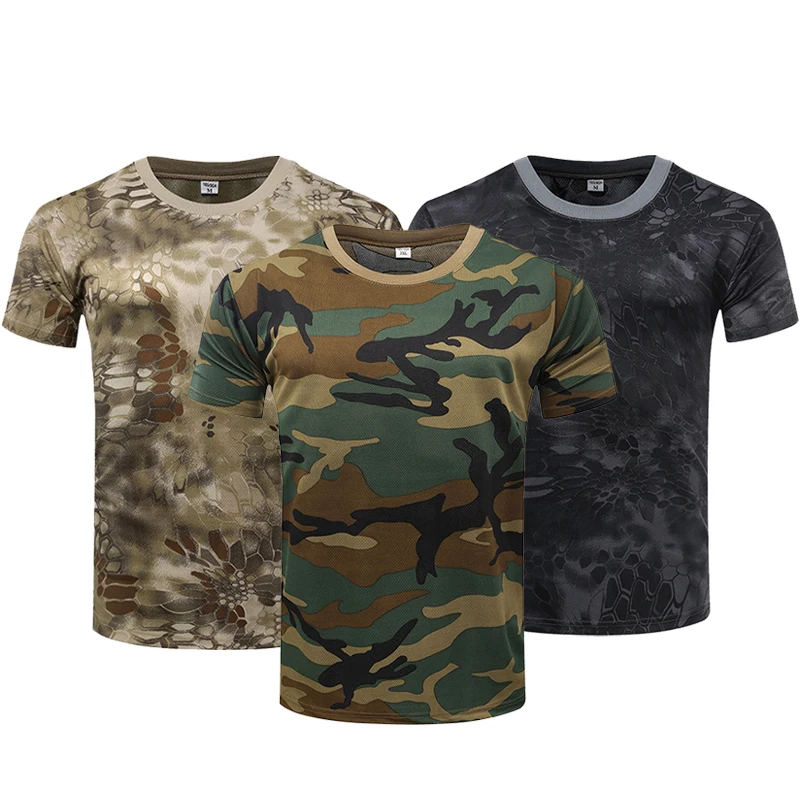 Men Casual Tactical T Shirts Short Sleeve Camouflage T-Shirt Quick Dry Outdoor Gym Top Tees Cargo T Shirt Male Clothing
