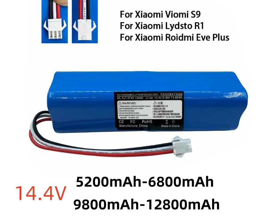 Rechargeable Battery Original 14.4V lithium 2P4S 5200mAh 6800mAh 9800mAh 12800mAh For XiaoMi Viomi S9 Lydsto R1 Roidmi Eve Plus