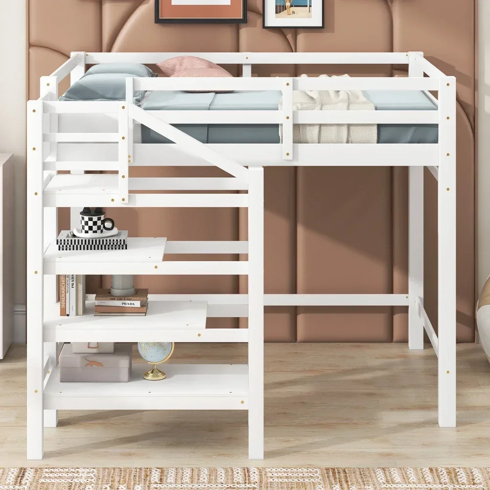 Full Size Loft Bed with Built-in Storage Staircase and Hanger Clothes,White Bed for Boys Bunk Beds for Kids Kids Bed Twin Beds 5