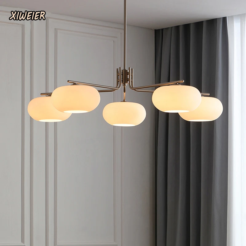 

Nordic Bauhaus medieval lamp, living room pendant lamp, bedroom lamp, simple modern retro milk white glass dining room lamp