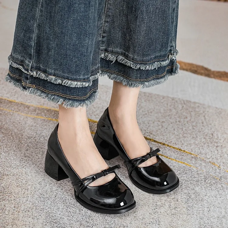 Women's Platform Pumps Mary Jane Shoes Women Bows High Heels Lolita JK Single Shoes Elegant Ladies Patent Leather Party Shoes