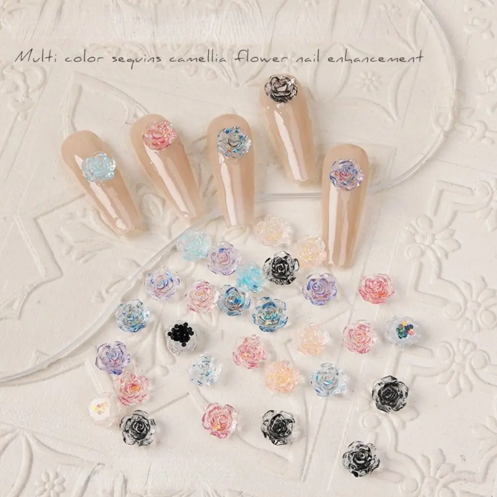 50 Pcs Colorful Shining Camellia Flowers Nail Decoration Fashion