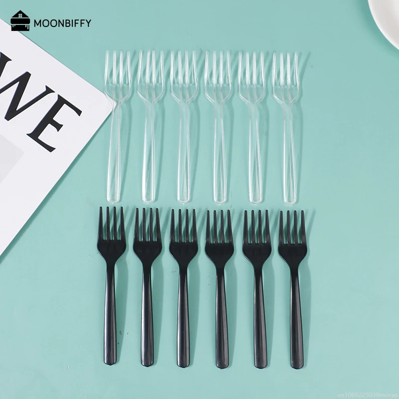 100Pcs Clear Transparent Disposable Forks for Party BBQ Sticks Picks Skewer Set Home Dining Plastic Food Cake Fruit Fork 포크 フォーク party disposable tableware