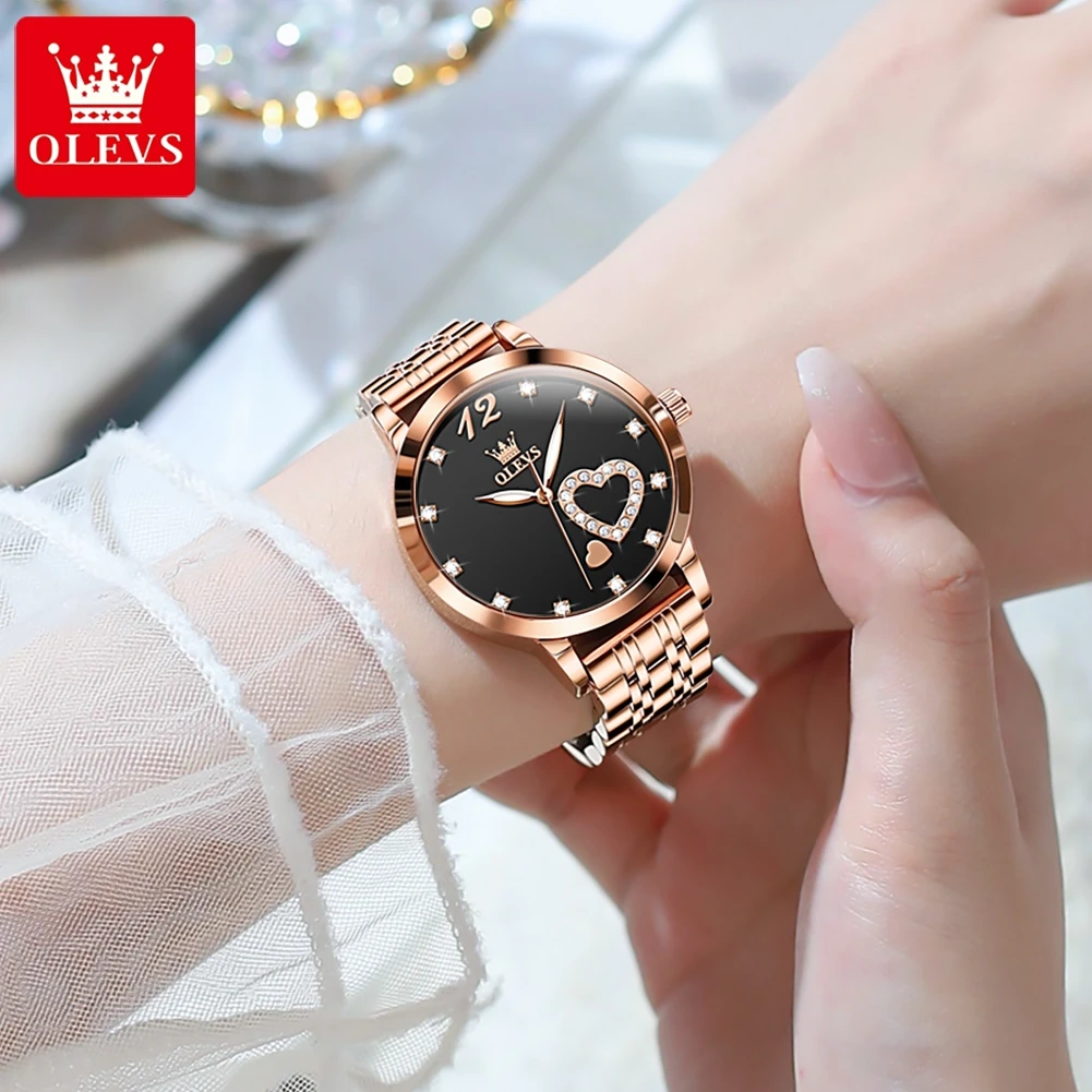 OLEVS 5189 Luxury Quartz Watch For Women Waterproof Luminous Stainless Steel Women's Watches Heart Shape Simple Dial Hand Clock 2
