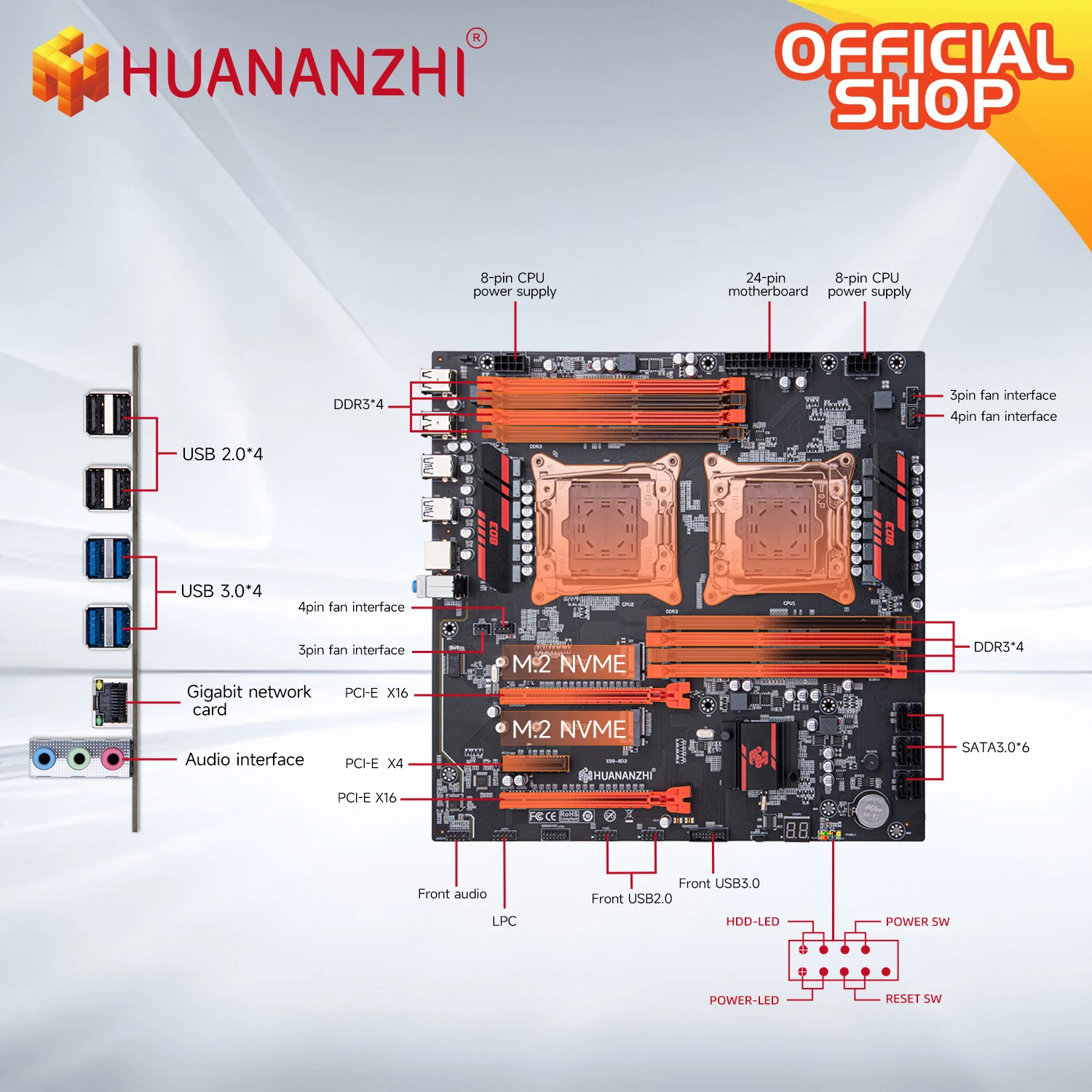 HUANANZHI X99 8D3 LGA 2011-3 XEON Motherboard Dual CPU support LGA