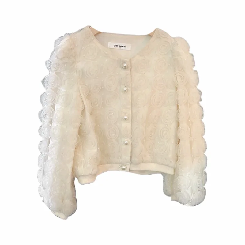 Summer Spring Fashion Baby Girls Lace Gauze Coat 3D Flowers Single