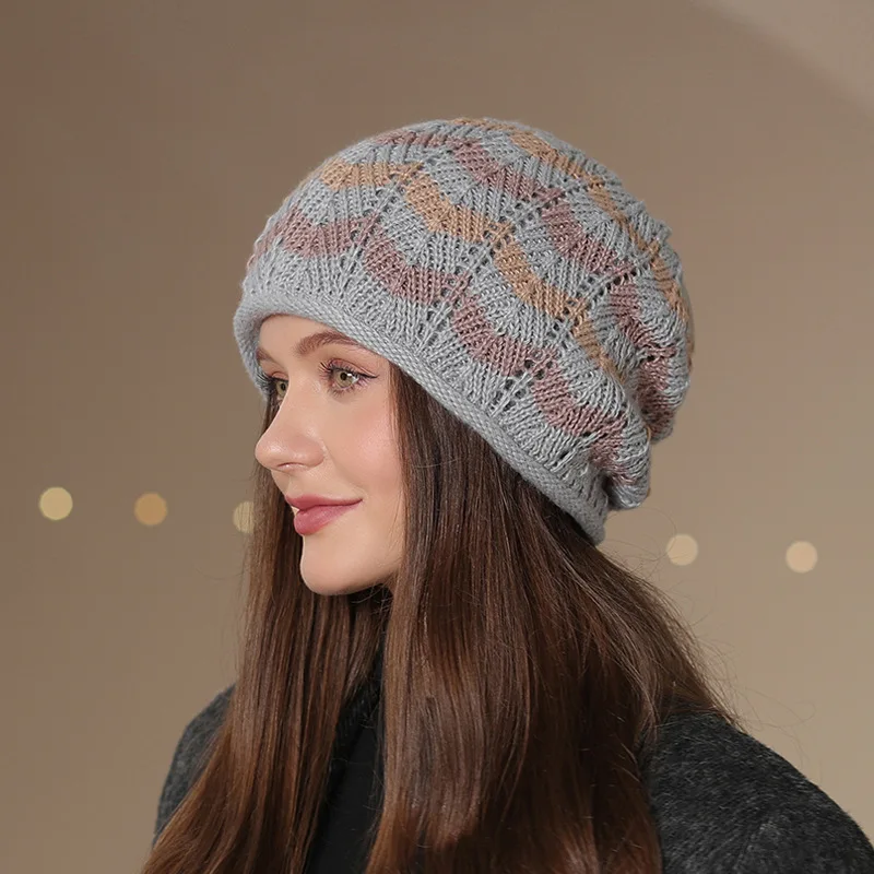 Panama Women's Winter Warmth Pile Thickened Wool Knitted Pullover Hat Big Headband Cold Protection Cap H159_voghion.com