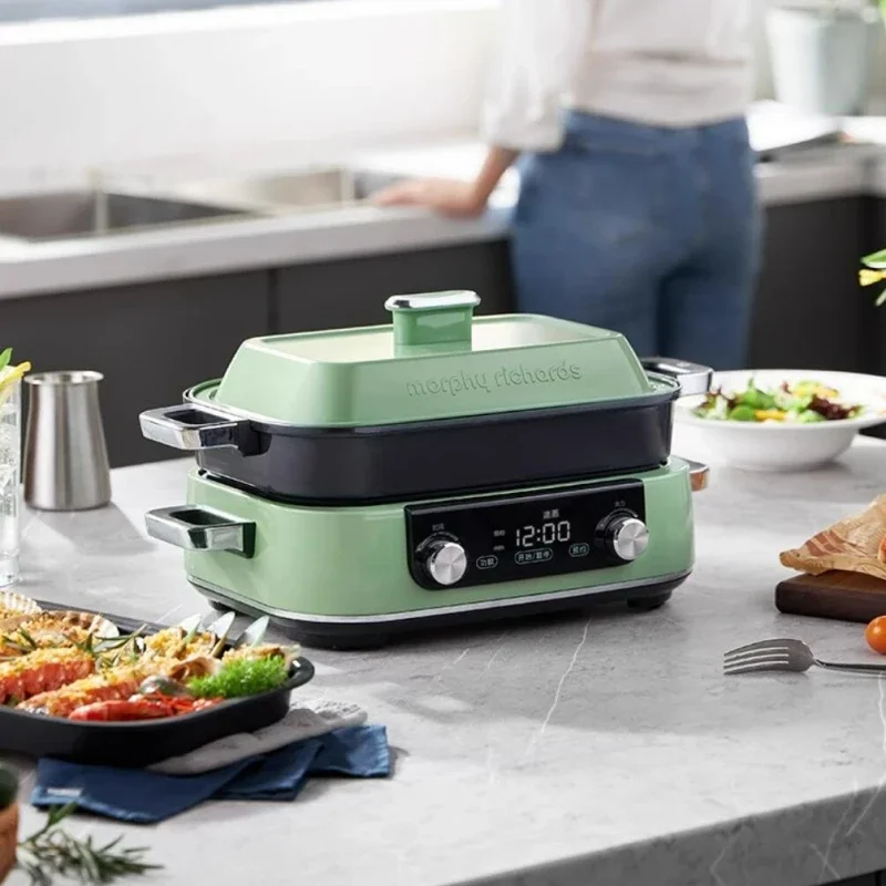 Morphyrichards 220V Multi Cooking Pot 6L Home Steamer Fryer Electric Grill Pan Hotpot Electric Frying Pan Electric Cooker 2