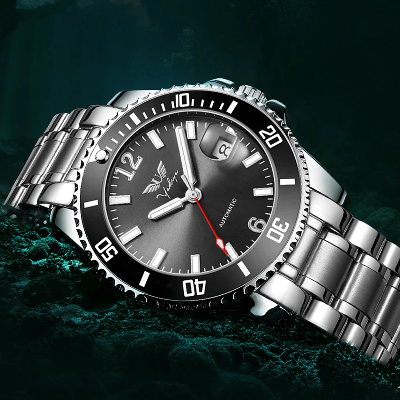 남성용 자동 기계식 무브먼트 시계, FOCEWALK 스테인리스 스틸 비즈니스 럭셔리 야광 5ATM 방수 달력 손목시계 