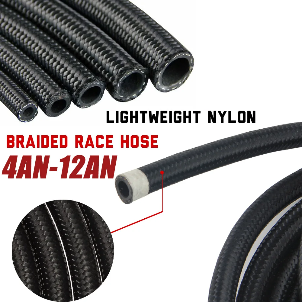 1M/3M AN4 AN6 AN8 AN10 AN12 Fuel Hose Oil Gas Cooler Hose Line Pipe Tube Nylon Stainless Steel Braided Inside CPE Rubber aluminum hose fitting
