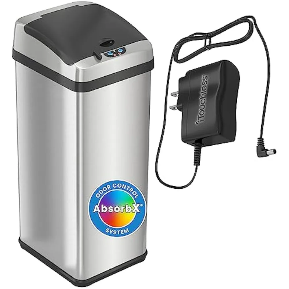 

13 Gallon Stainless Steel Touchless Trash Can With AC Adapter Platinum Limited Edition Wastebasket Bin Freight free
