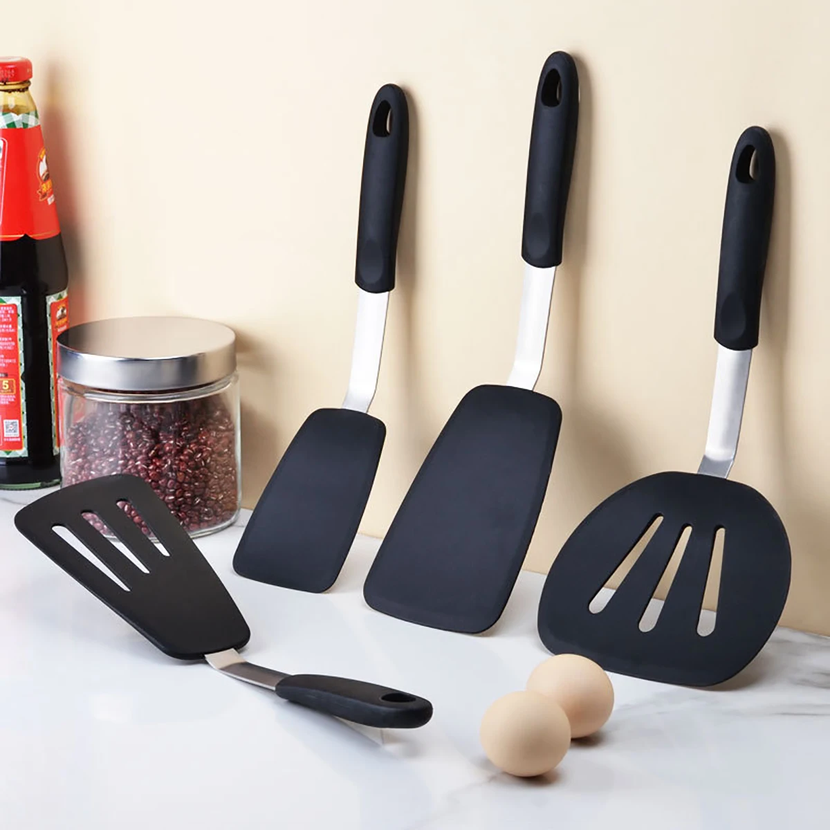 Frying Shovel Leaking Shovel Cooking Utensils Stainless Steel Silicone Kitchenware Set Fried Fish Steak Spatula Cooking Tool Set