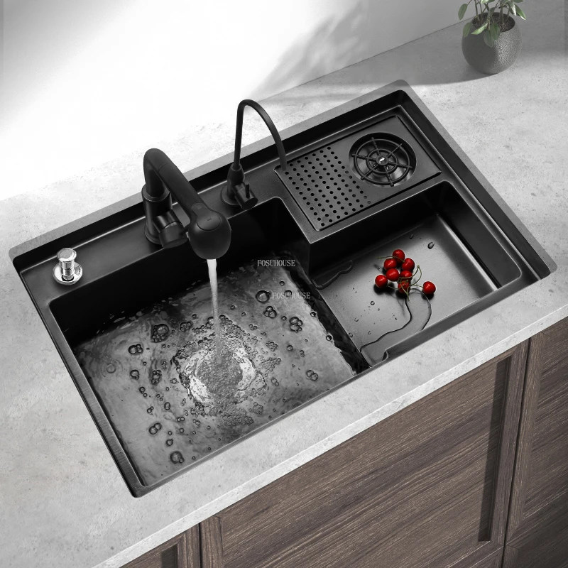 Noir Nano Roman Lavabo Évier Simple Créatif En Acier Inoxydable