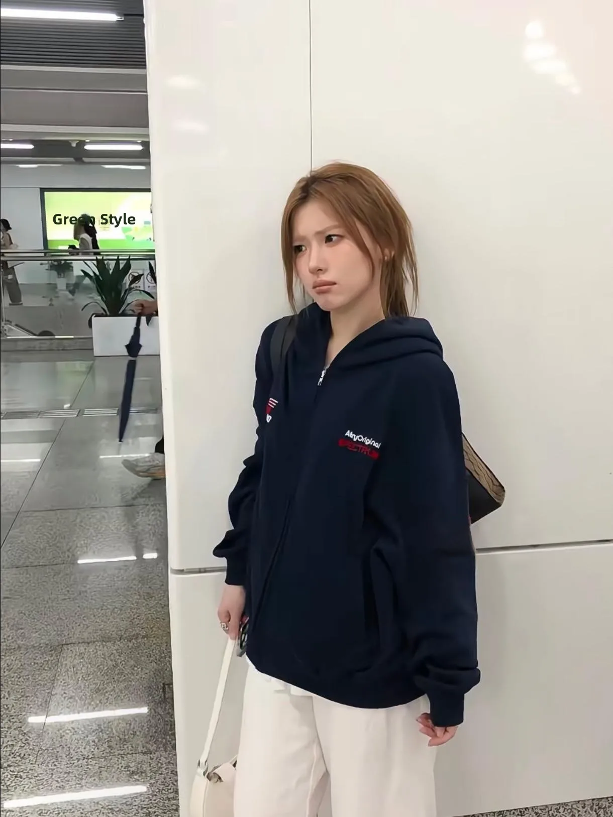 Retro Embroidered Hoodie Women's Loose Fit Spring Autumn Street Sle Spor Oversize Jaet Cotton Long Sve Commute Friendly