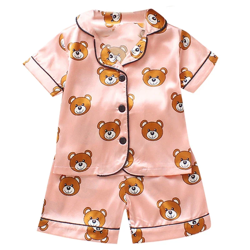 kids pajamas set kids pajamas pajama sets kids clothing set Children's Pajama Set Cartoon Little Bear Girl Ice Silk Satin Top and Pants Set Boys' Pajamas Spring/Summer Baby