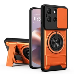 Rotatable Slide Camera Ring Stand Shockproof Cover Case with  Design for Motorola G64 (Orange)