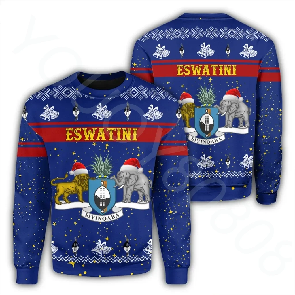 

African Zone Men's Sweatshirt 3D Printed Long Sleeve Crew Neck Sweater Street Women - Eswatini Sweatshirt Christmas