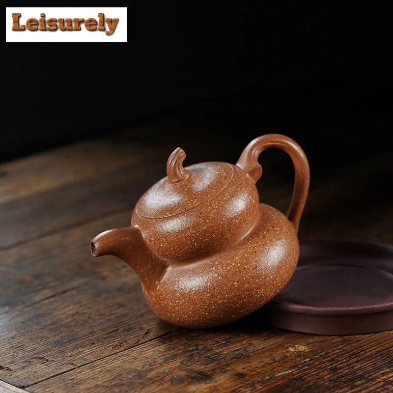 300ml Exquisite Yixing Purple Clay Teapots Handmade Gourd Pot Raw Ore Coarse Sand Kettle With Infuser Zisha Tea Set Accessories