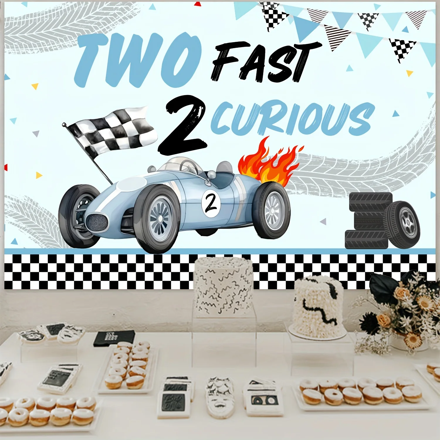 1pc Rennwagen Thema alles Gute zum Geburtstag Hintergrund zweiten Jahrestag Geburtstag Fotografie Hintergrund für Party Dekoration Lieferungen – Detail 4