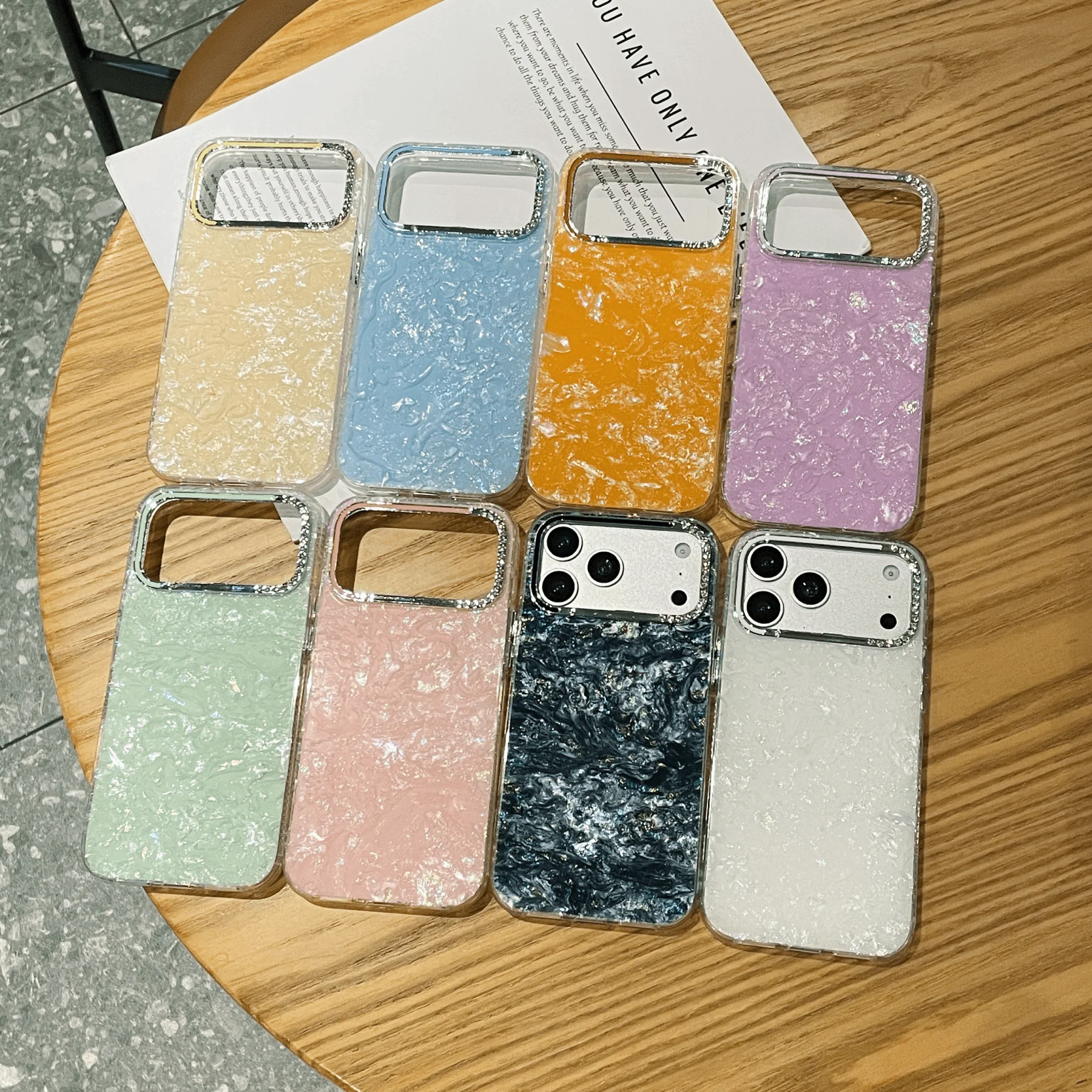 Glamorous Rhinestone Glitter Phone Case with Shell Pattern and Camera Protection