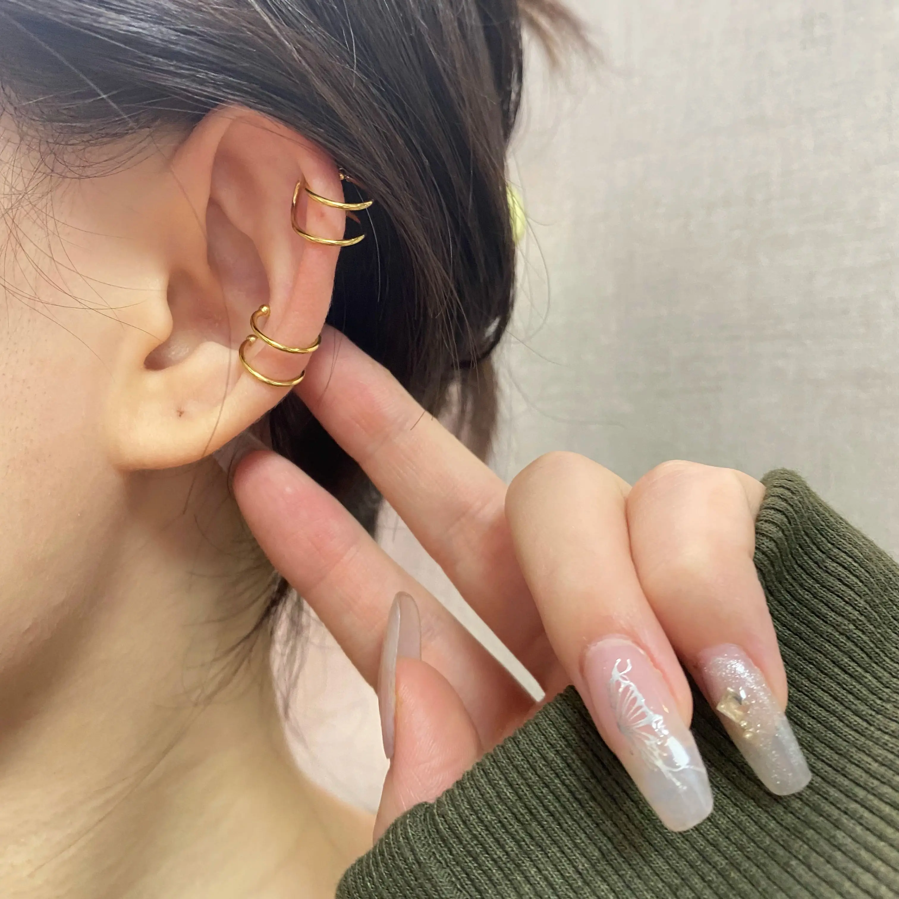 Double Layers Gold Plated Ear Cuff Earrings Irregular C Shaped Ear