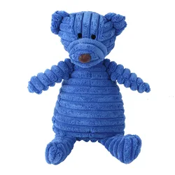Plush Corduroy Squeaky Chew Toy for Dogs - Bite Resistant and Fun for All Sizes (Blue Bear)