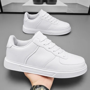 Baskets Classiques Blanches en Cuir pour Homme et Femme, Chaussures de dehors Confortables, de Skateboard, Grande Taille 47