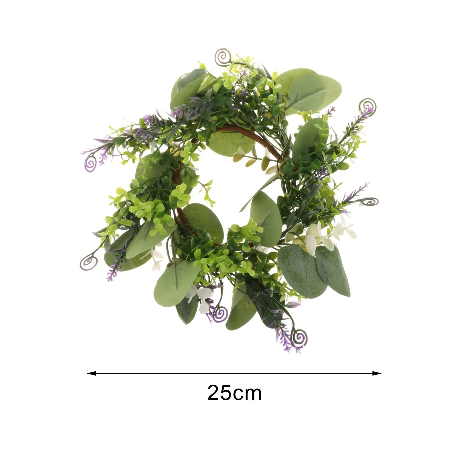 Faux Flower Candle Ring Rustic Desk Decorative Artificial Eucalyptus Wreath for Wedding Banquet Fireplace Dining Room Party