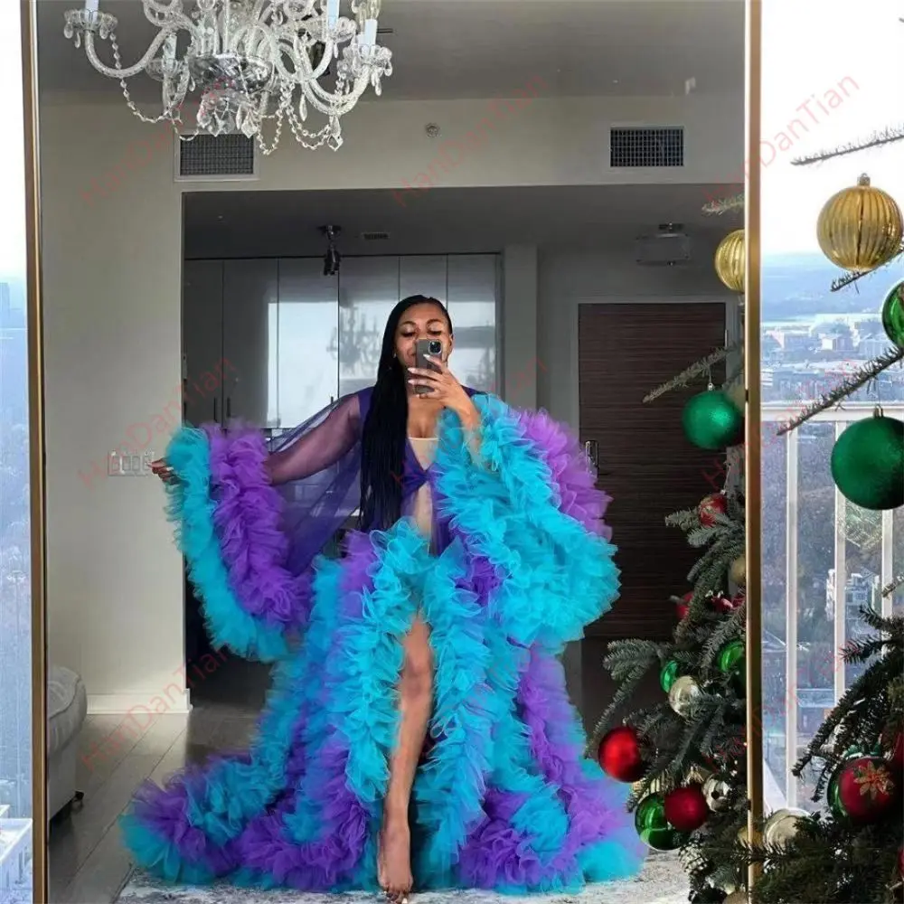 Women's Long Tulle Robe Perspektive Sheer Photoshoot Sheer Tulle Maternity Boudoir Dressing Gown