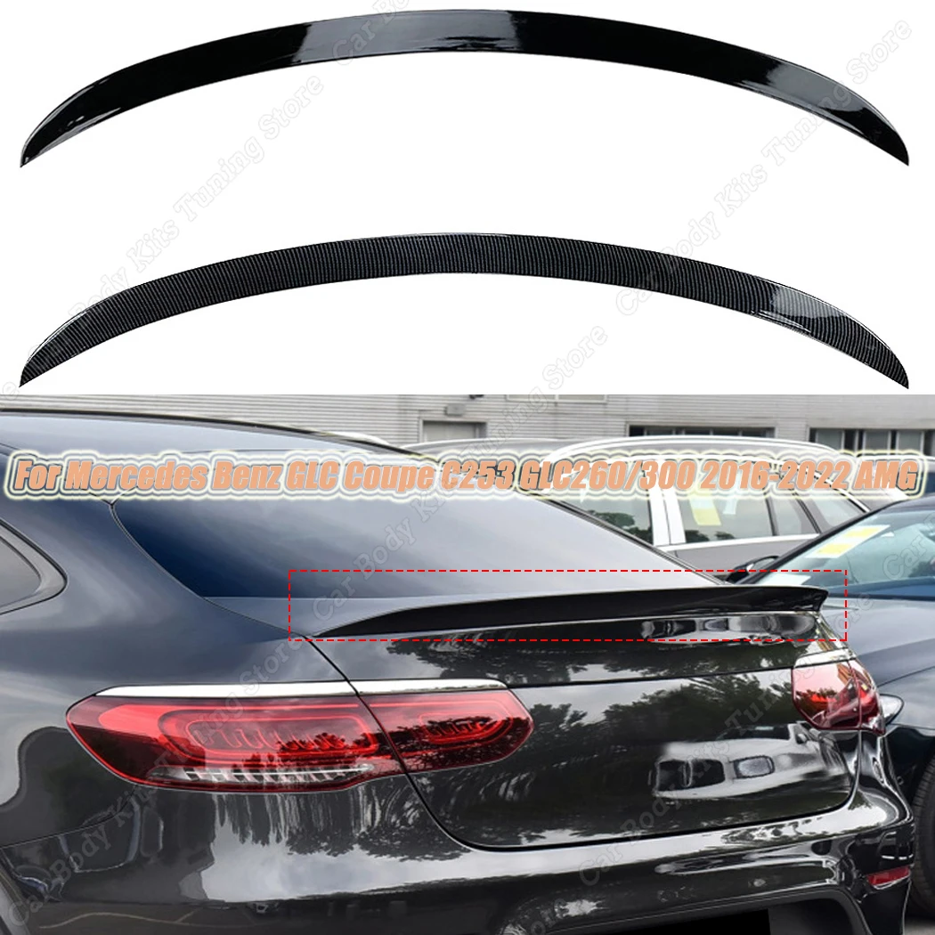 

For Mercedes Benz GLC Coupe C253 GLC260/300 2016-2022 Gloss Black / Carbon Look AMG Spoiler ABS Plastic Car Rear Wing Splitter