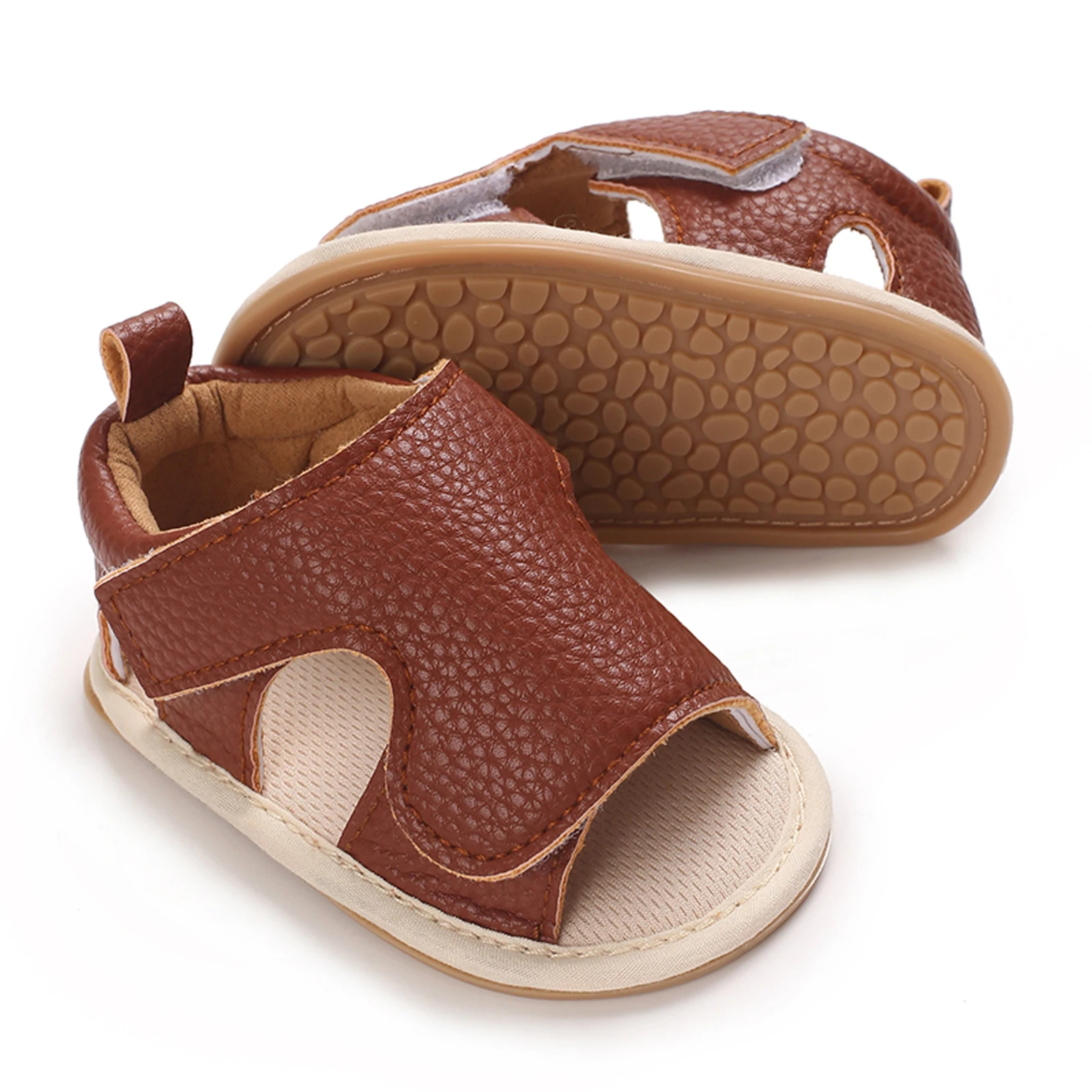 Summer Baby Girl Boy Shoes PU Sandals Flats Anti-slip Rubber Sole Open-Toe Shoes Infant Crib First Walker Beach