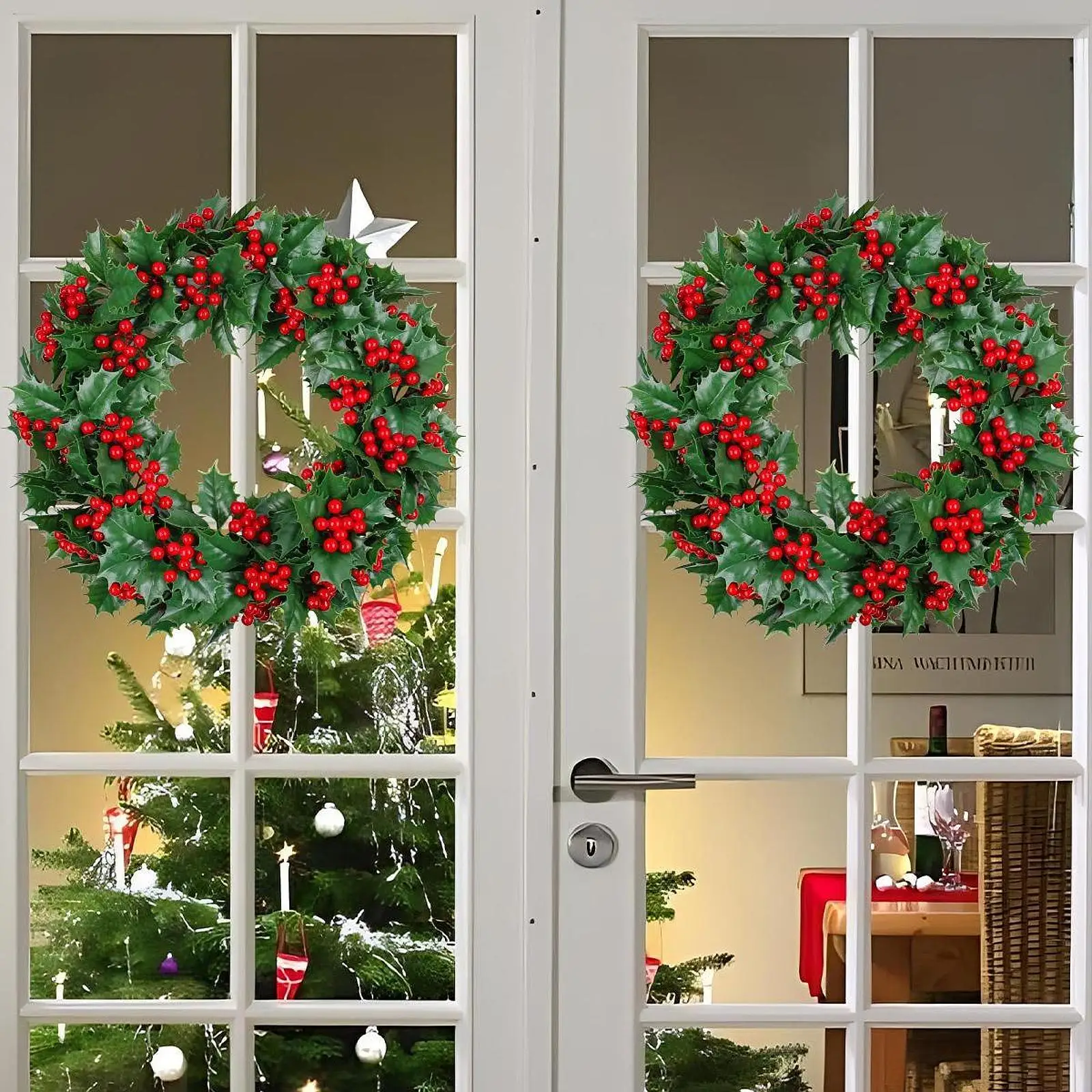 Christmas Wreath Christmas Garland with Red Berries Hanging Decorative