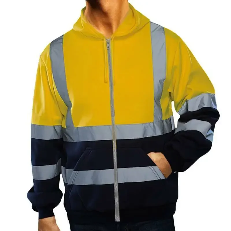 Men Strip Sanitation Overalls Fleece Hooded Jacket for Cold-Proof Outdoor Sweater Work Safety Coat Outdoor - 3
