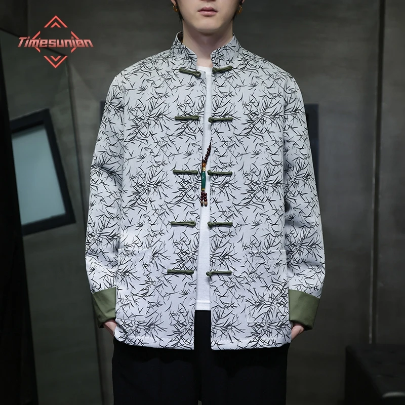

2024 Spring Summer Chinese Sstyle Menswear Bamboo Jacquard Jackets Man Disc Buckle Tang Suit Hanfu Jacket Coat
