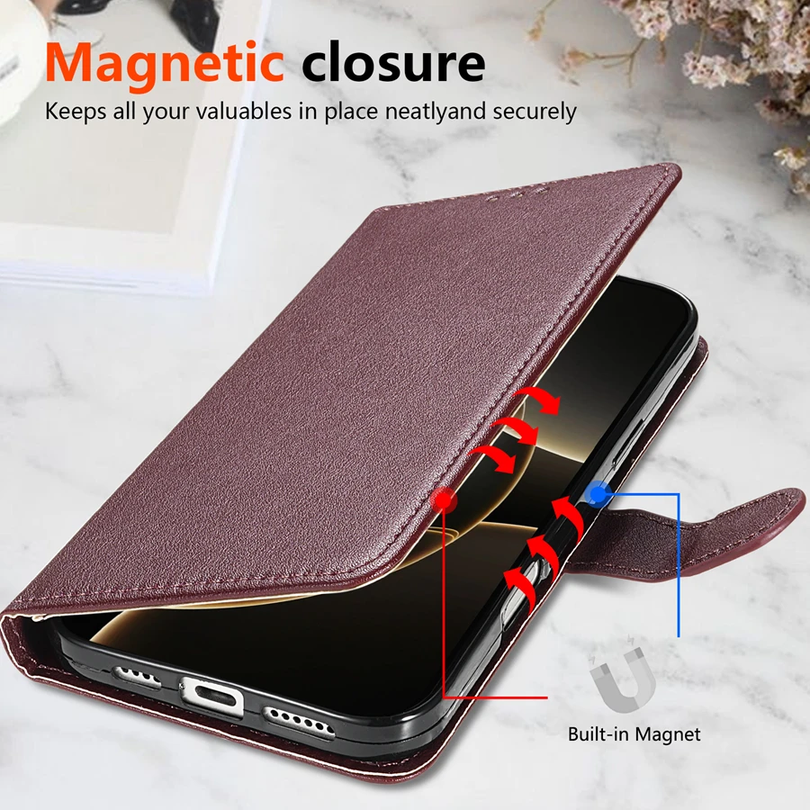 Elegant Flip Leather Wallet Case with Photo Frame Bracket and Shockproof Protective Card Holder