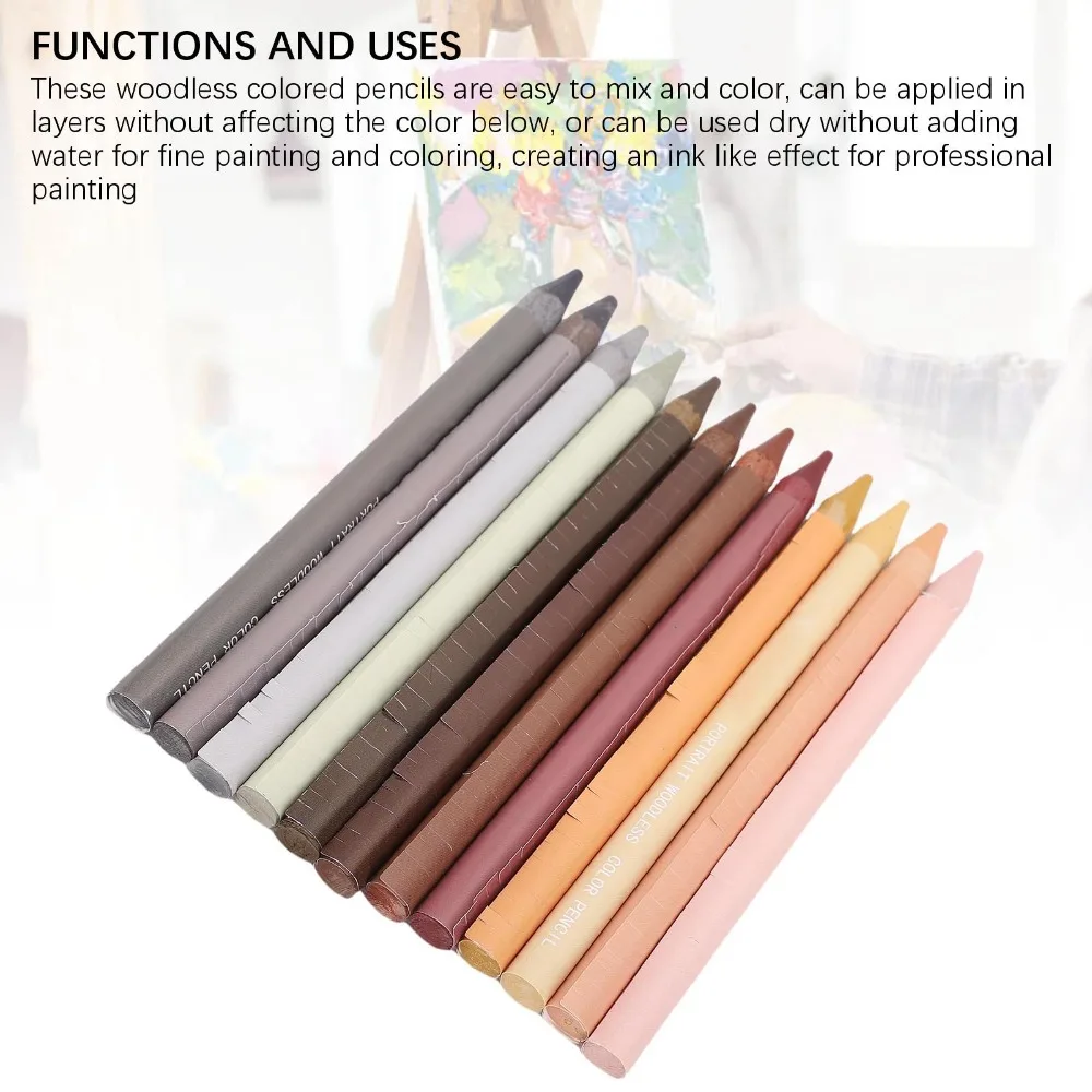 12PCS 풍부한 색소 무목 색연필 세트 부드러운 코어 생생한 색조 초상화 톤 연필 잘 어울리는 색상 톤