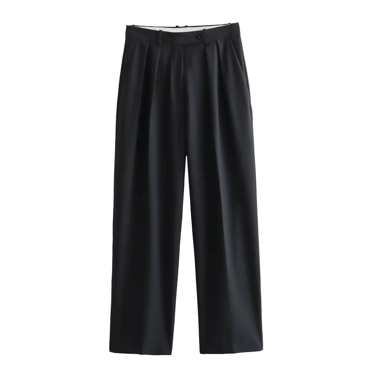 

TRAF Women Pleated Straight Pants Ladies Daily Office Elastic Waist Mid Rise Trousers 2023 Autumn Fashion Elegant Street Pants