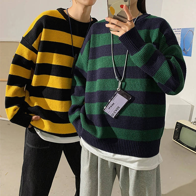 Grunge Green Navy Striped Sweater 