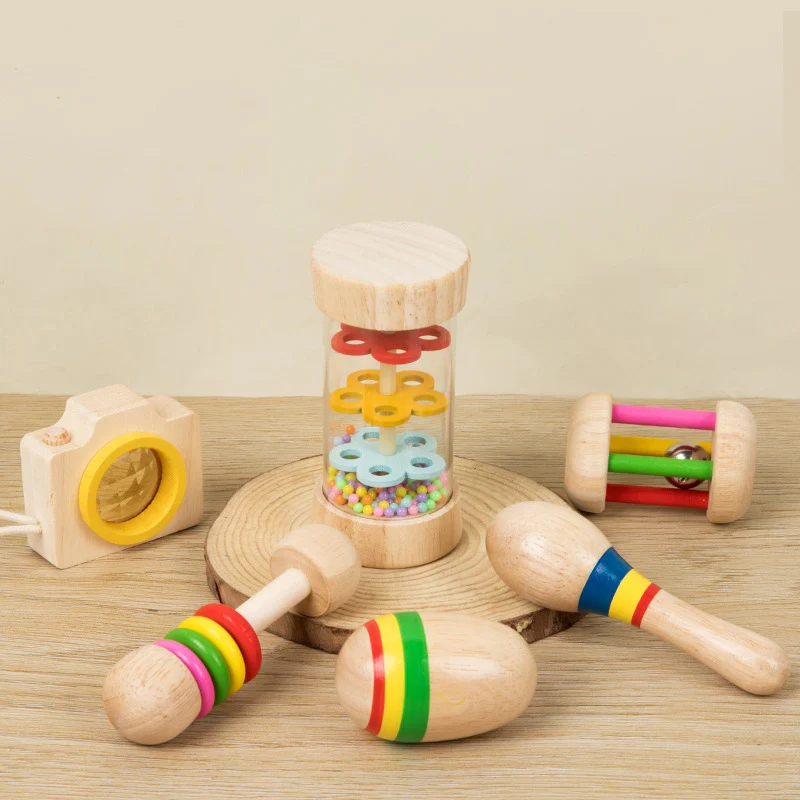6pcs/set Wooden Musical Instruments Toys, Small Rattle, Sand Hammer, Sand Ball, Shake Bell Kaleidoscope, Griping Practice Toys 6