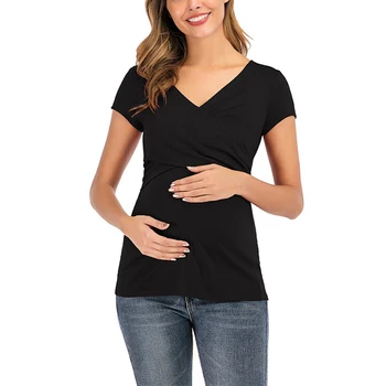 Maternity Breastfeeding T-Shirt for Pregnant Women Summer Solid V-Neck Sleeveless Vest Nursing Tops Maternity Clothes 1