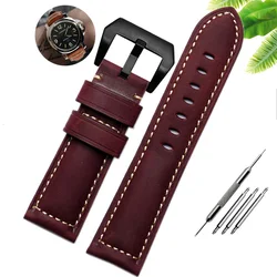 Premium Crazy Horse Leather Watch Band - Genuine Leather Strap - 26mm (B - Red wine - black)