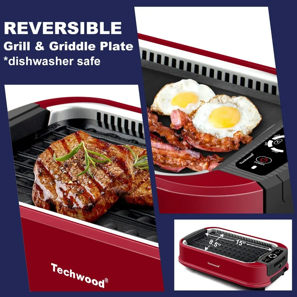 Indoor Smokeless Grill, Techwood 1500W Electric Indoor Grill with Tempered Glass Lid, Portable Non-stick BBQ Korean Grill 3