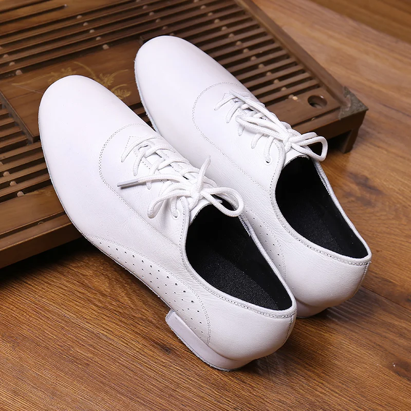 White Men Dance Shoes Modern Dancing Shoes Square Natural Leather Ballroom Male Sneakers Breathable Latin Dance Shoes For Men