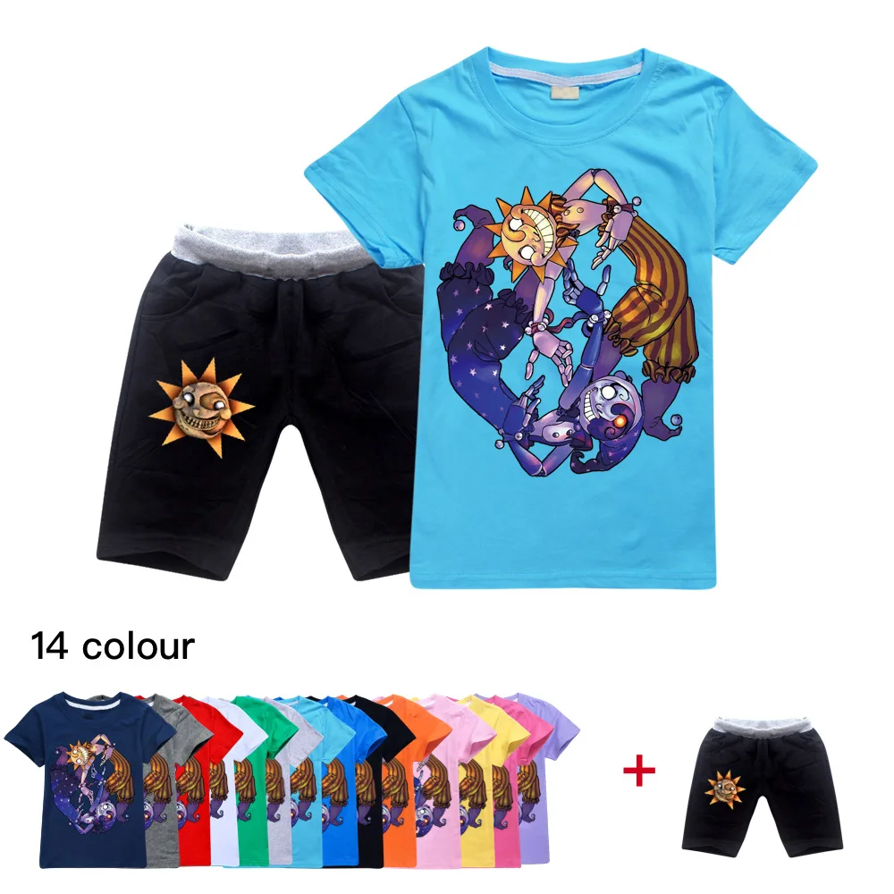 

Boys Clothes Suit Summer Sundrop FNAF Sun clown Short Sleeve T-Shirt Top+Shorts 2Pcs Baby Kids Girls Outfits Children Casual Set