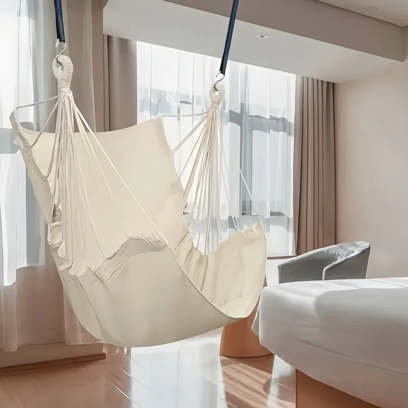 1pc Leisure Fabric Hammock Chair Outdoor Swing Chair Hammock Dormitory Hammock Chair Anti Rollover Hammock(With Storage Bag 4