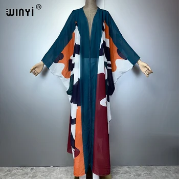 WINYI Africa Bohemia print Kimonos loose dresses for woman Cardigans beach outfits Caftan beach cover up evening dress maxi coat 1