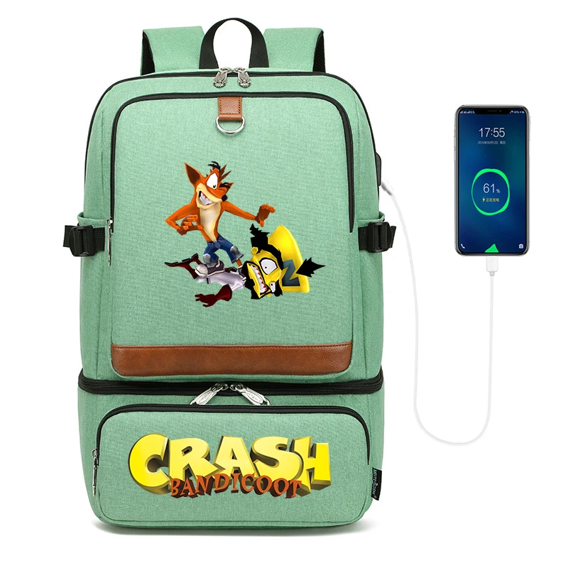 Game Crash Bandicoot Backpacks Laptop Backpack Bags Insulated Compartment Usb Port Waterproof Cooler Bag School Picnic Lunch Bag