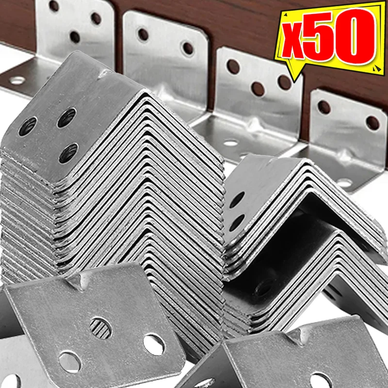 Stainless Steel Corner Brackets 90 Degree Right Angle Fixed Connectors Furniture Bookshelf Cabinet Corner Code L Shaped Bracket