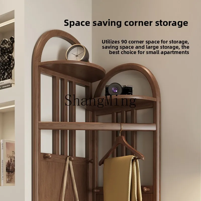HJ solid wood corner coat rack floor-to-ceiling bedroom hanging