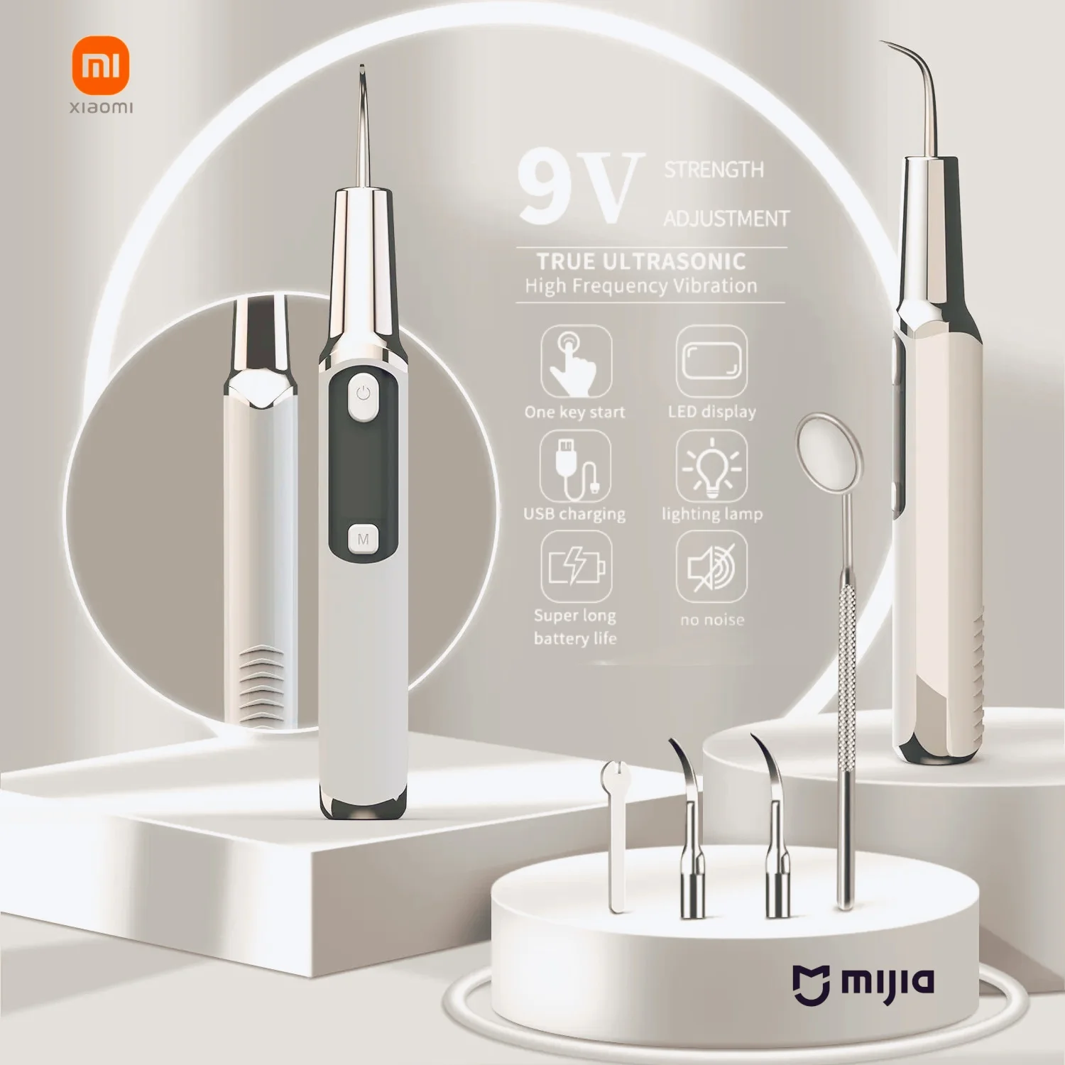 Xiaomi MIJIA Ultrasonic Dental Scaler Teeth Tartar Stain Tooth Calculu Remover Electric Sonic Teeth Cleaner Dental Stone Removal dental cleaner dental scaler